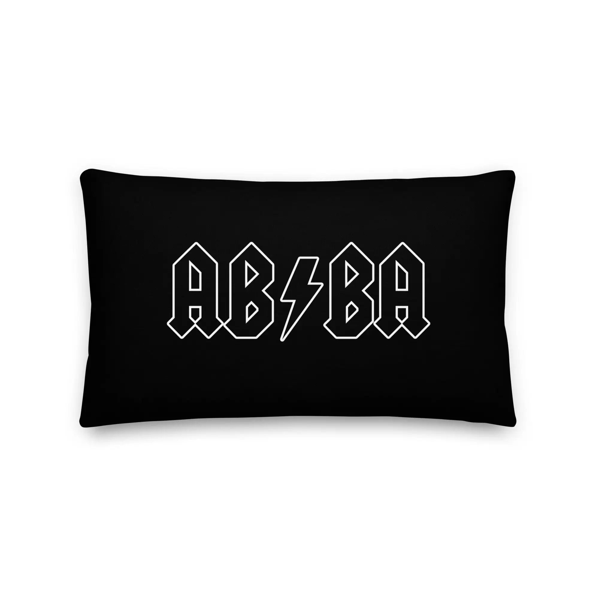 Black pillow with AB/BA on it