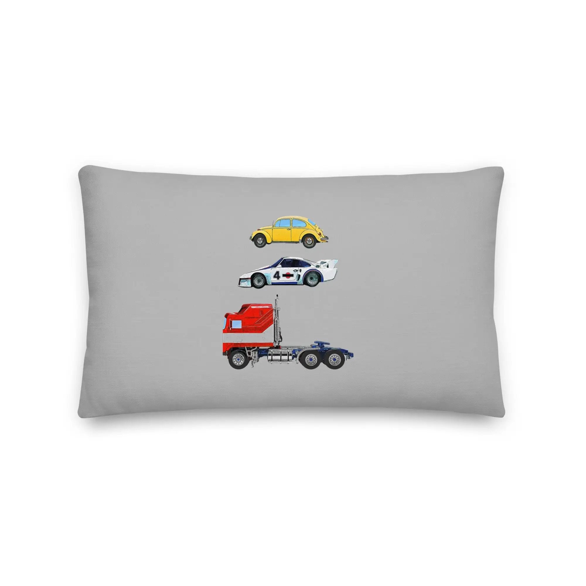gray pillow with a truck and two cars
