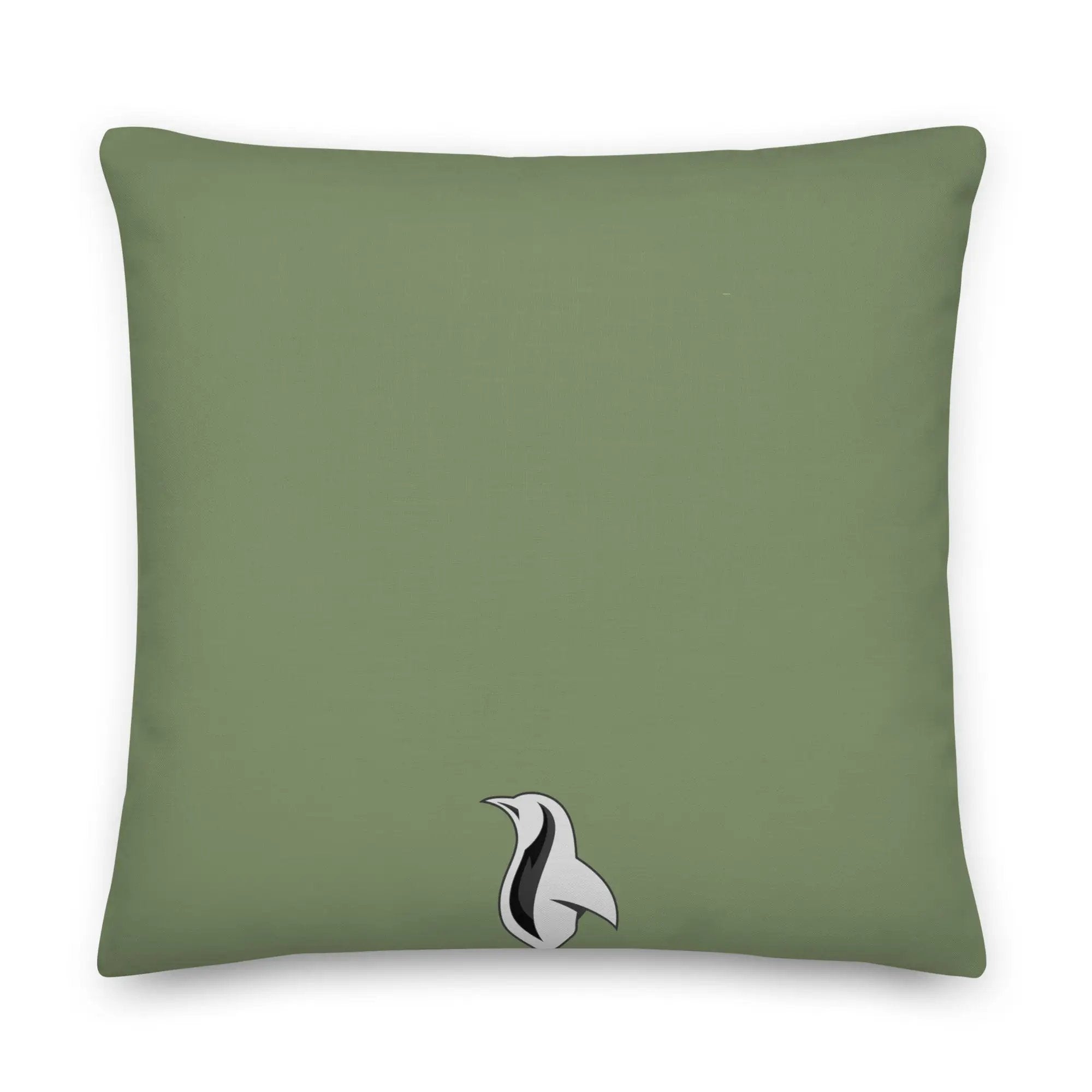 a green pillow with three cartoon characters on it