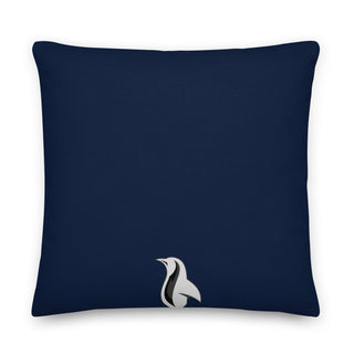 Black pillow with a picture of a dummy