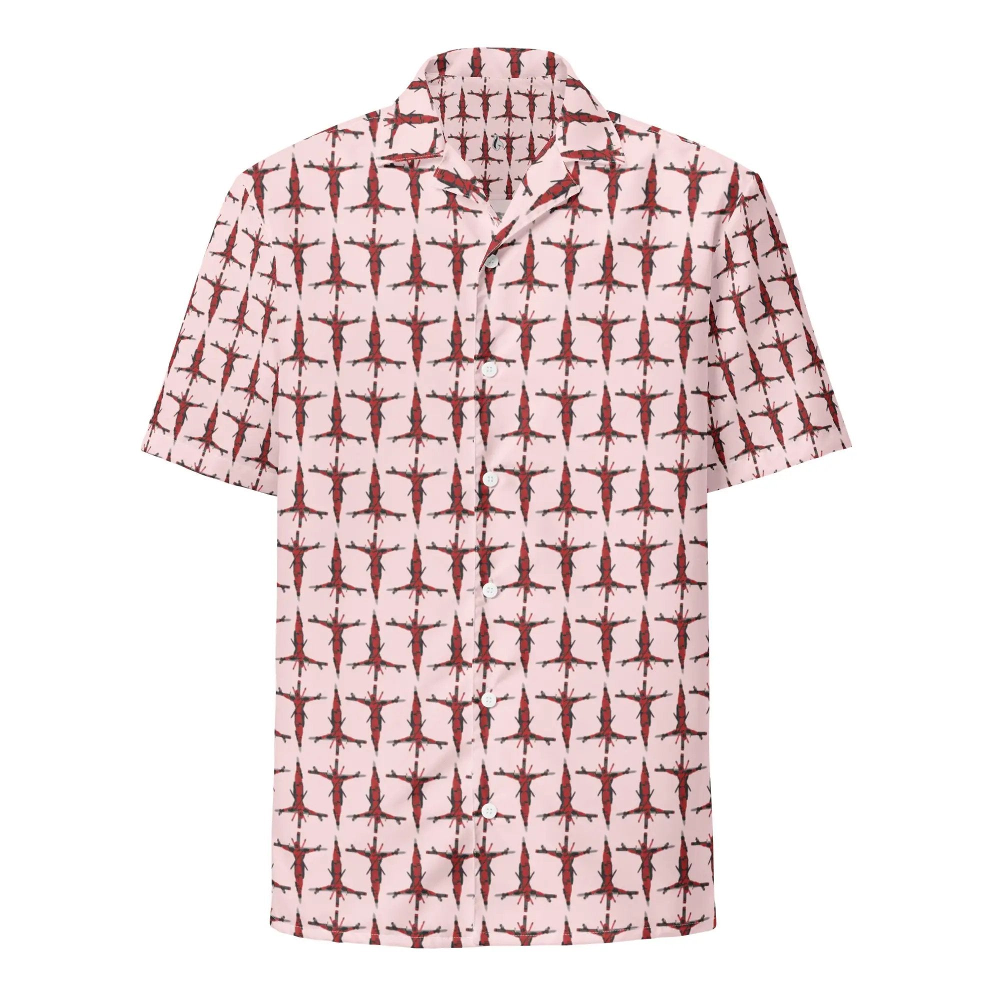 a red and white shirt with a pattern on it