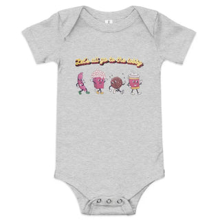 a baby bodysuit with a cartoon character on it