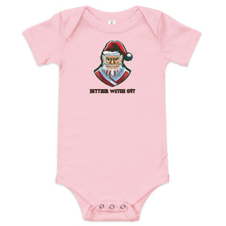 a baby bodysuit with a santa clause on it
