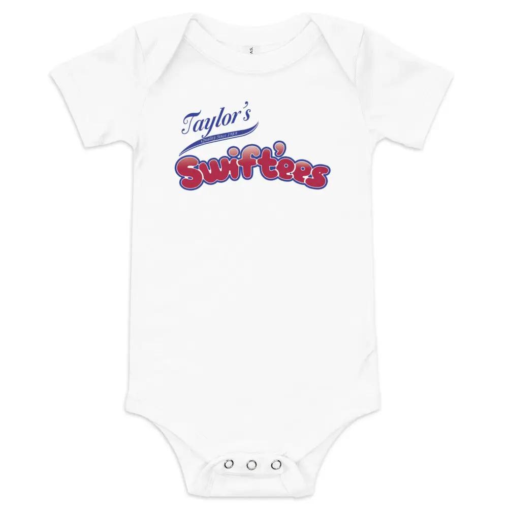 a baby bodysuit that says taylor's swifties on it