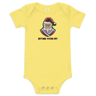 a baby bodysuit with a santa clause on it
