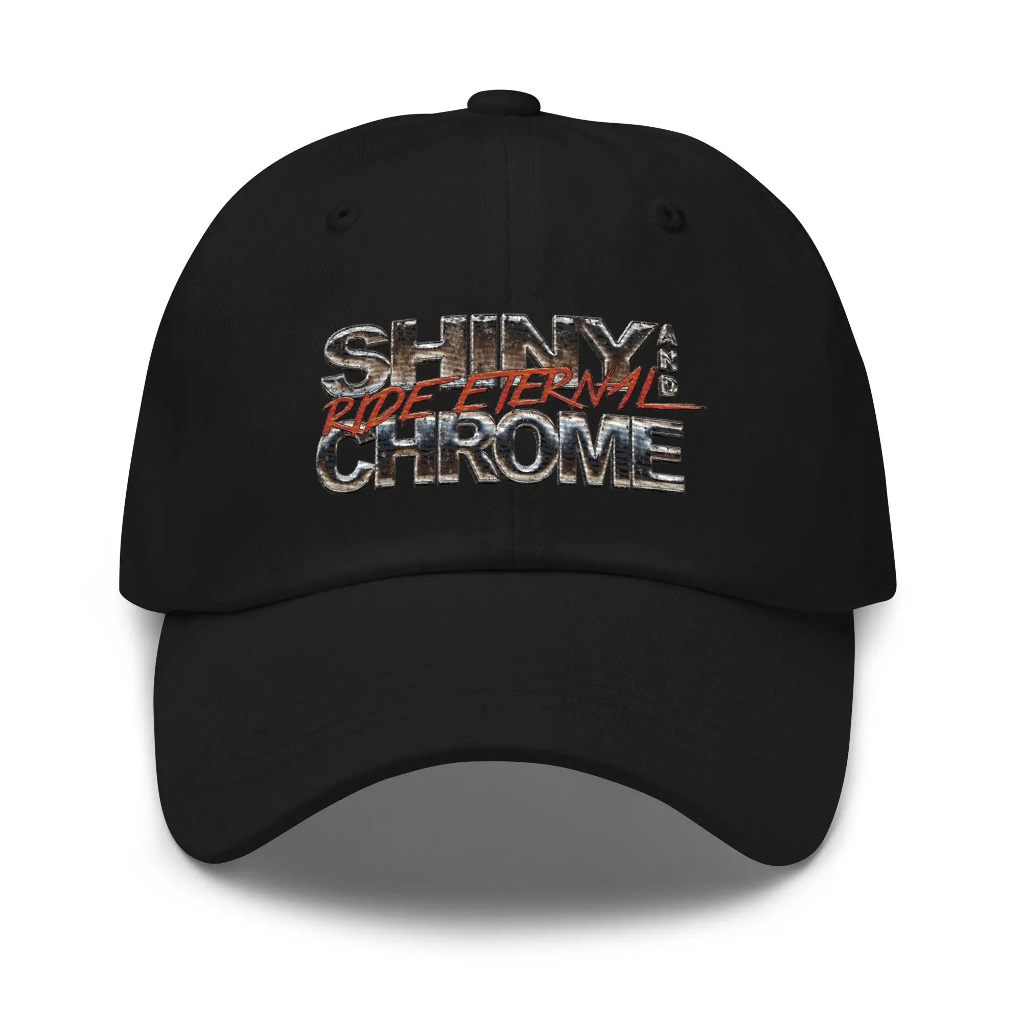 a black hat with the words shiny chrome on it