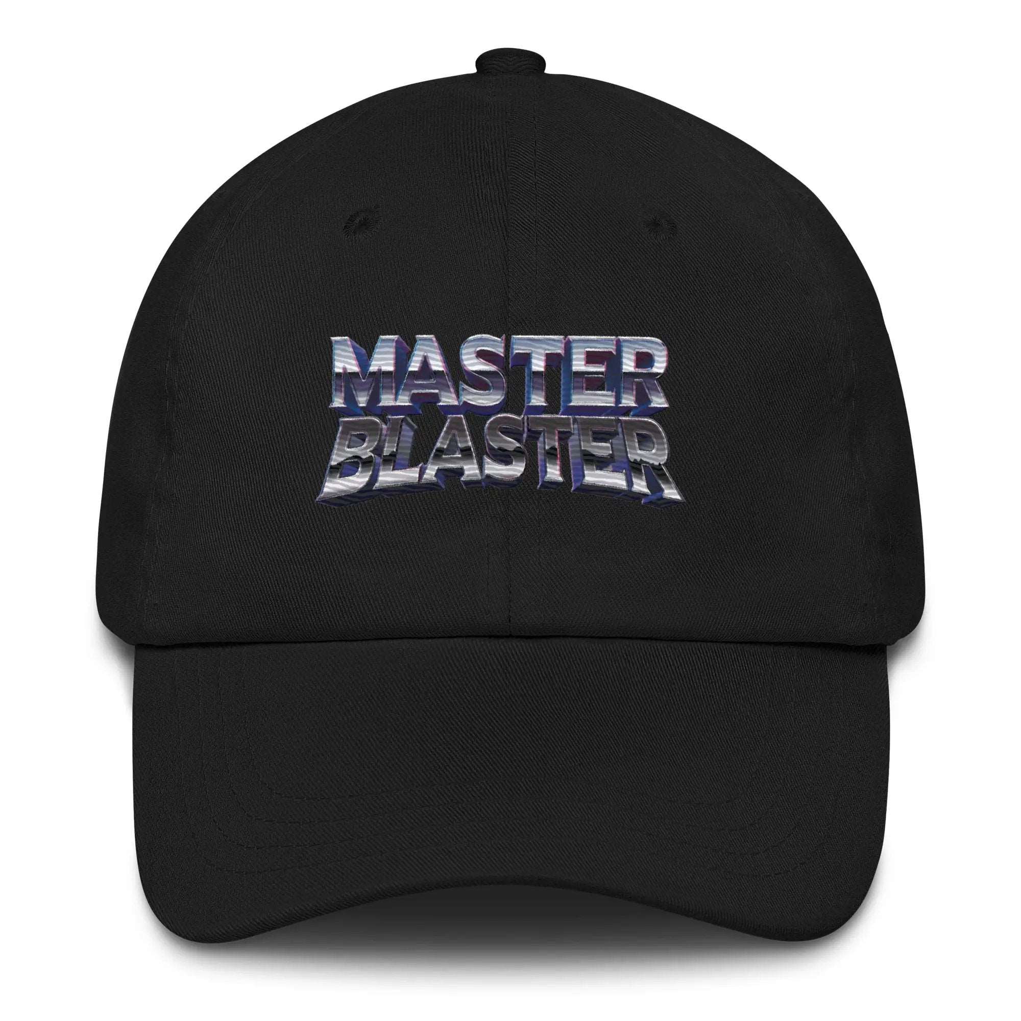 a black hat with the word master blaster printed on it