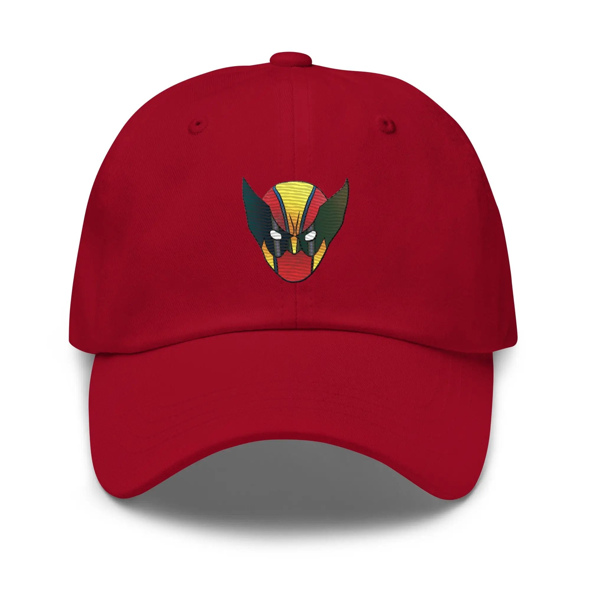 a red hat with a picture of a demon on it