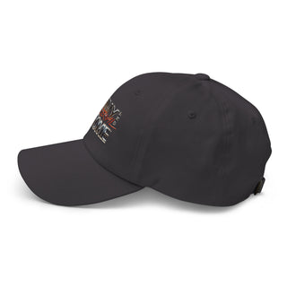 a black hat with a red cross on it