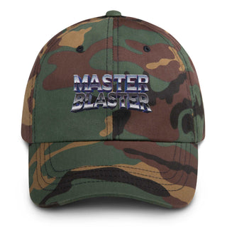 a camo hat with the words master blaster on it