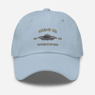 a light blue hat with the words power up ink on it
