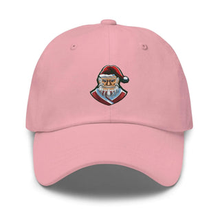 a pink hat with a santa clause on it