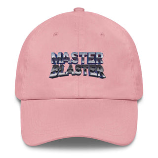 a pink hat with the words master blaster on it