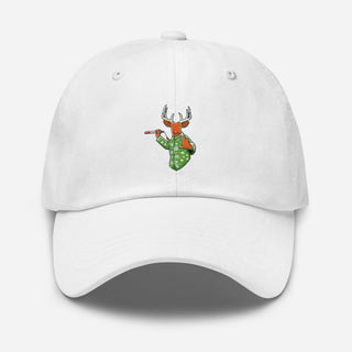 a white hat with a deer on it