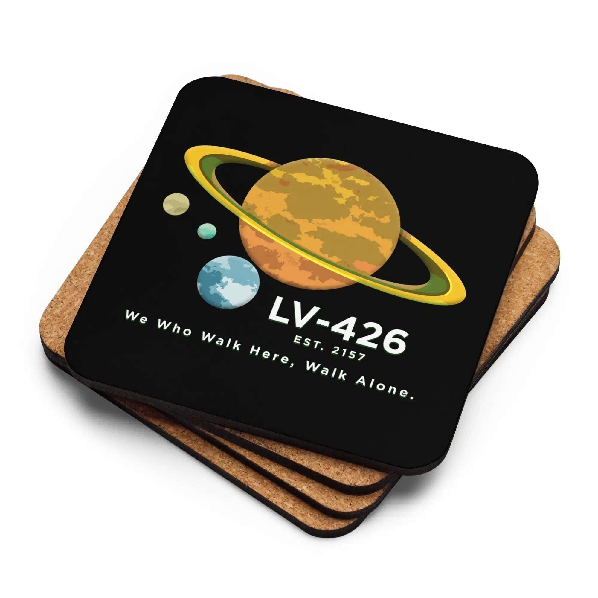 a set of four square coasters with a picture of the planets