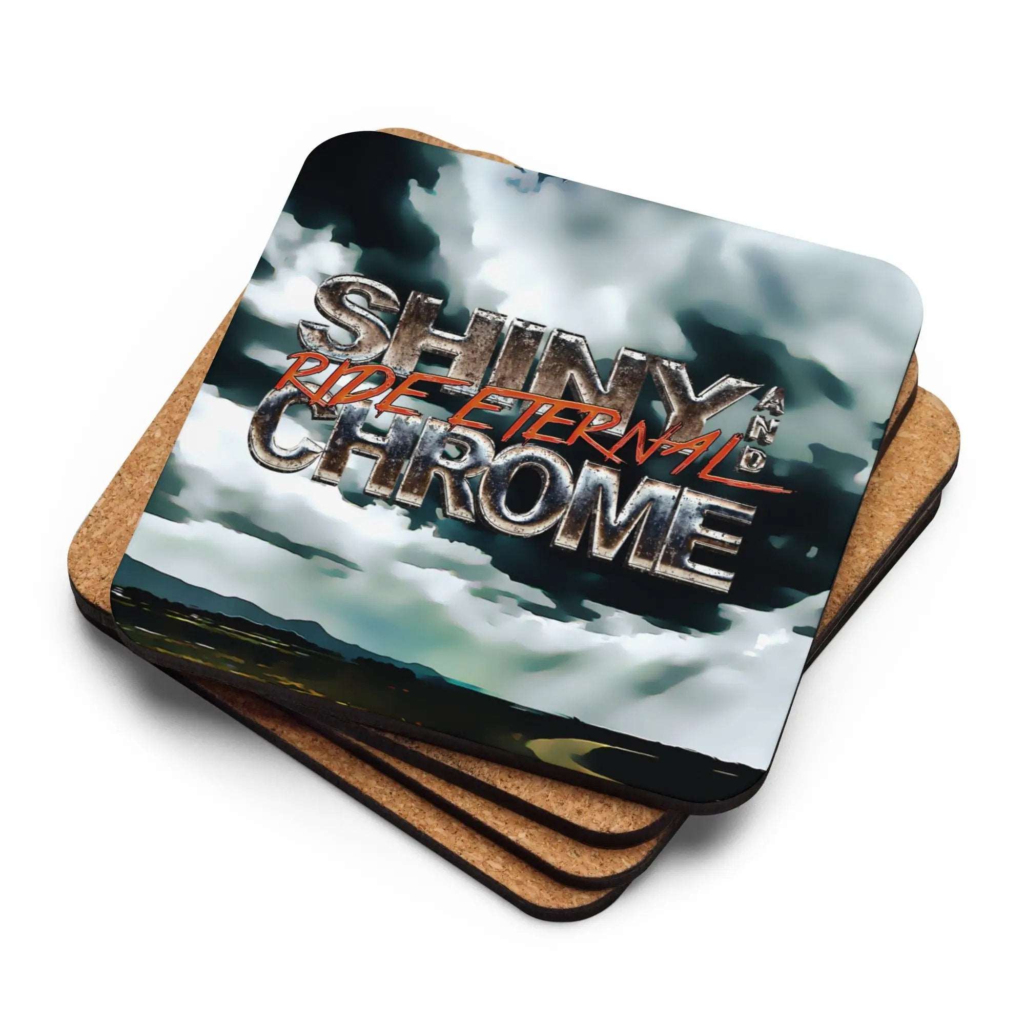 three coasters with the words shiny chrome on them