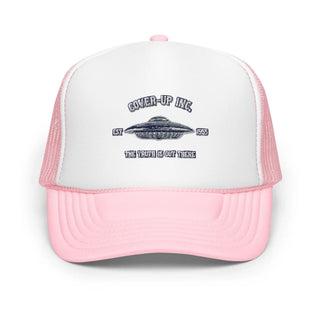 a pink and white trucker hat with the words snap - up ink on it