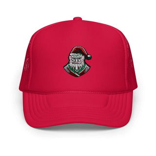 a red hat with a santa clause on it