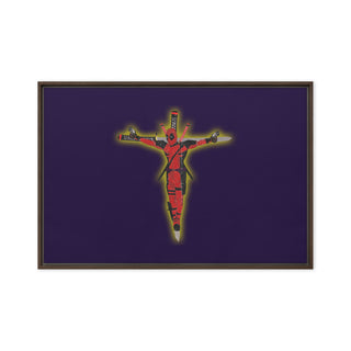 a painting of a crucifix on a purple background