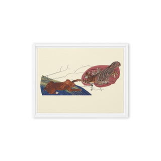 a picture of a dog chasing a fish