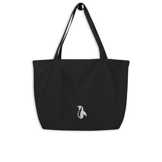 a black bag with a white logo on it
