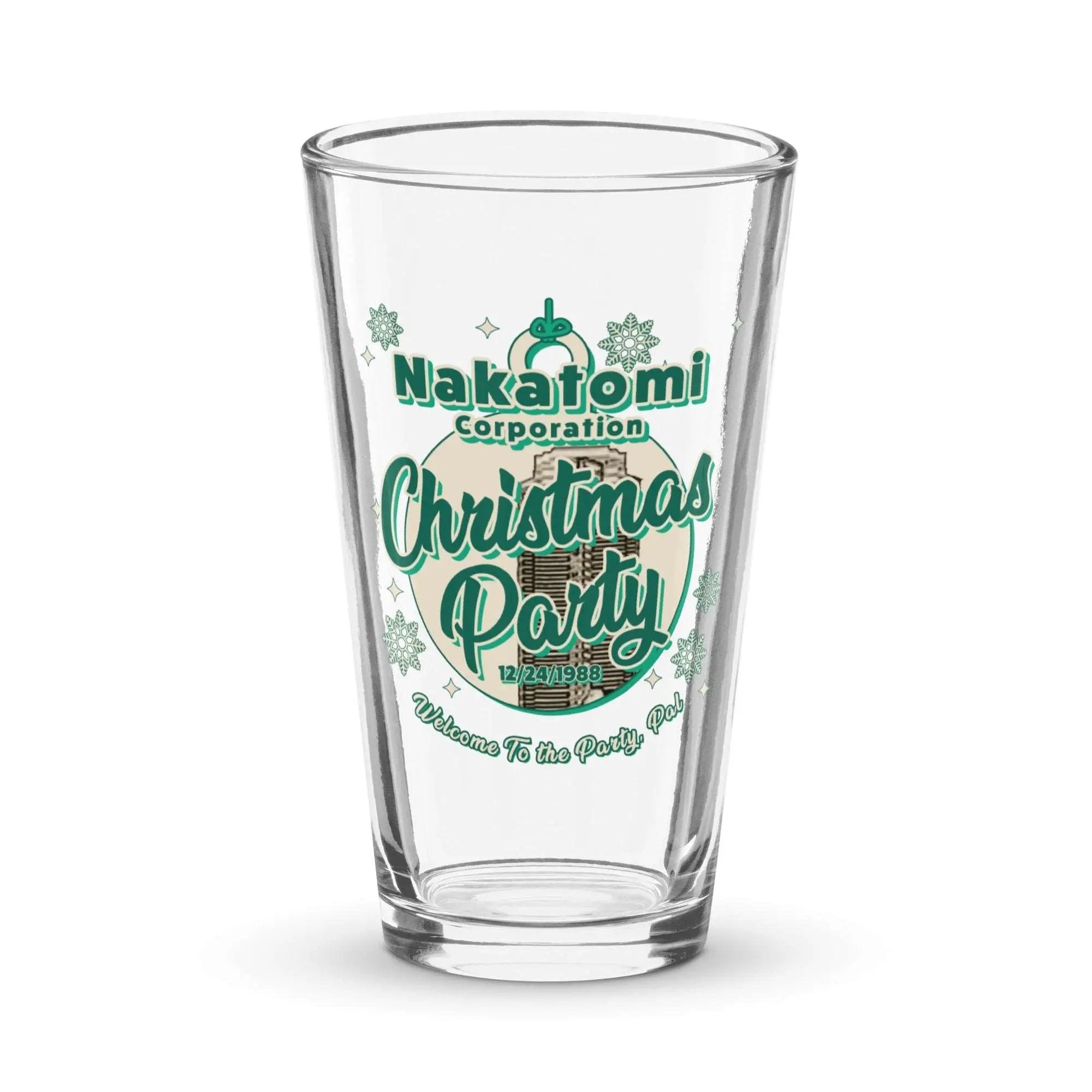 a shot glass with the words christmas party on it