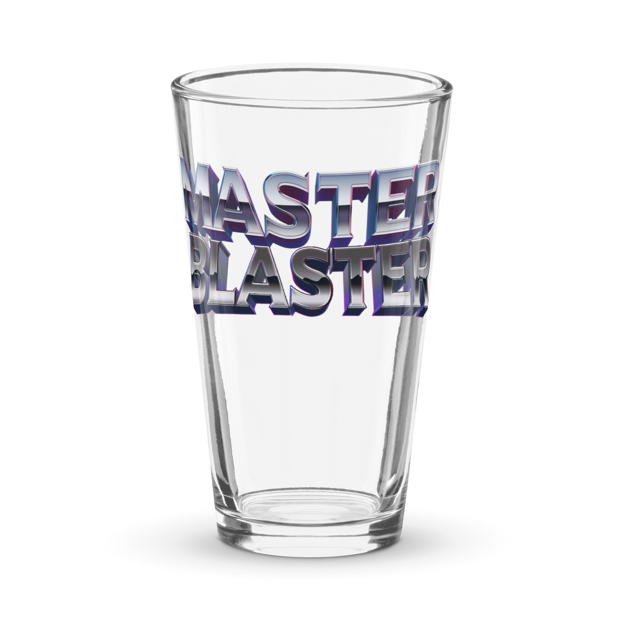 a shot glass with the words master blaster printed on it