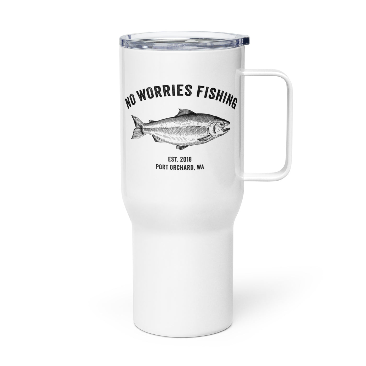 No Worries Fishing Travel mug with a handle