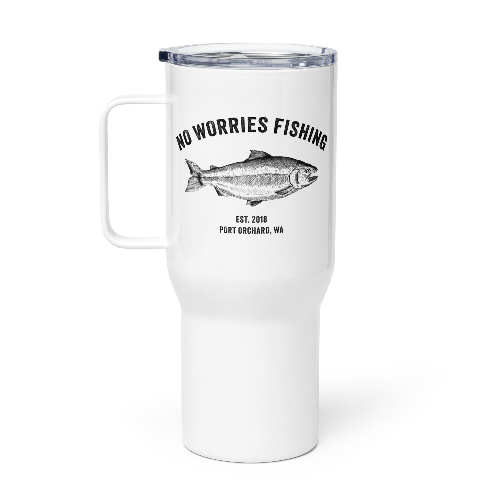 No Worries Fishing Travel mug with a handle
