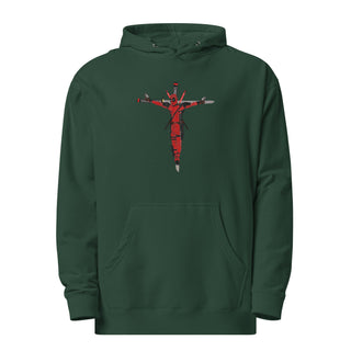 a green hoodie with a red cross on it