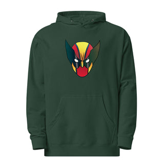 a green hoodie with an image of a demon's head