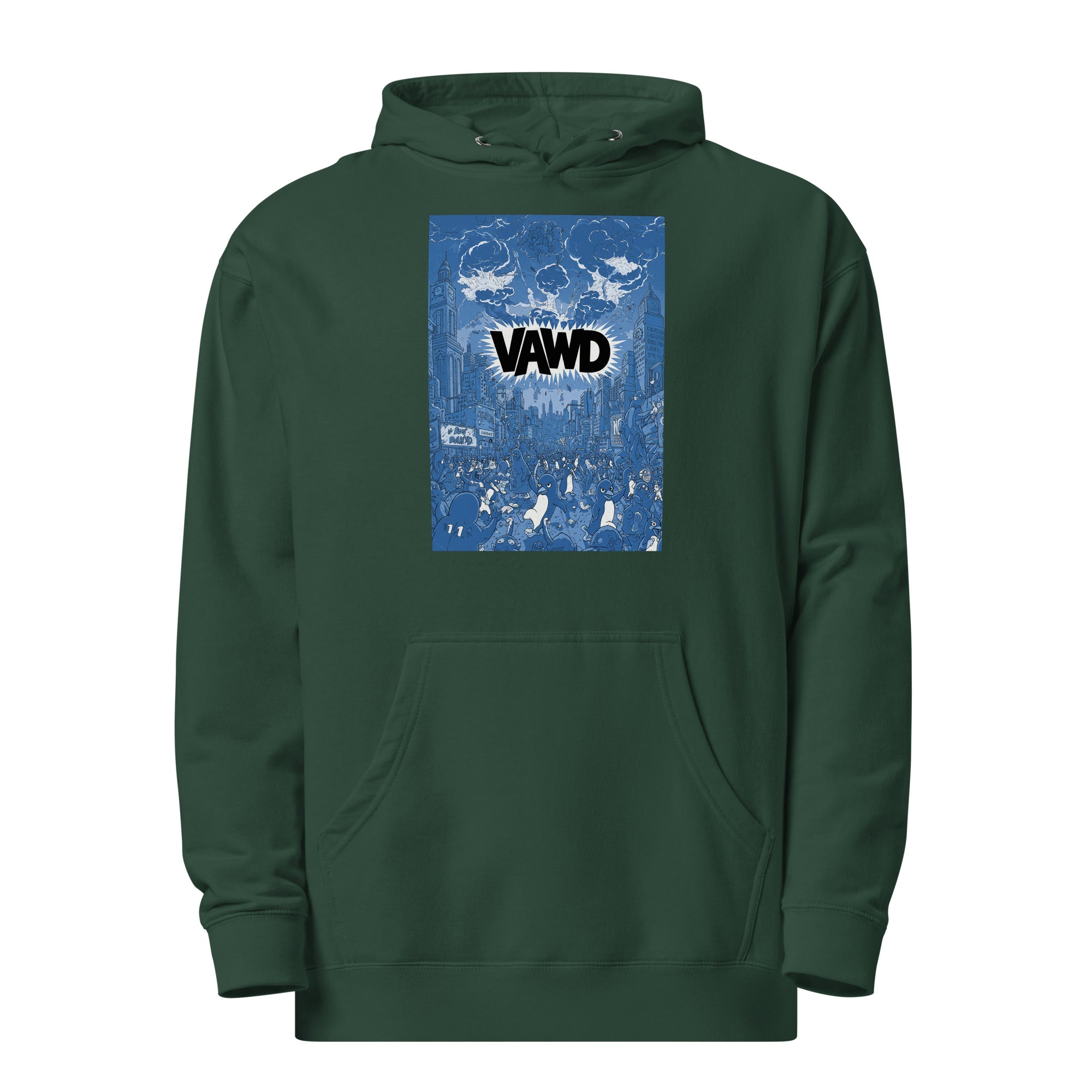 VAWD Penguin Chaos Graphic Hoodie – Retro Punk Album Art Inspired Hoodie