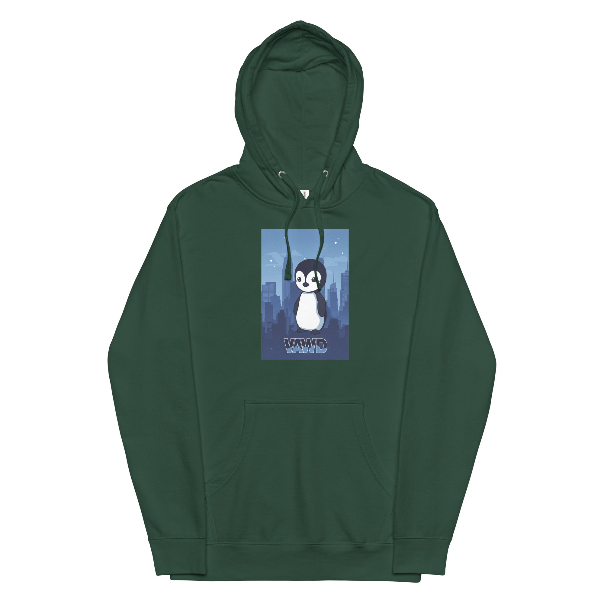 VAWDesigns Cute Penguin Hoodie – Fun Cartoon Animal Graphic Hoodie for Men & Women, City Skyline Art Hoodie, Casual Streetwear
