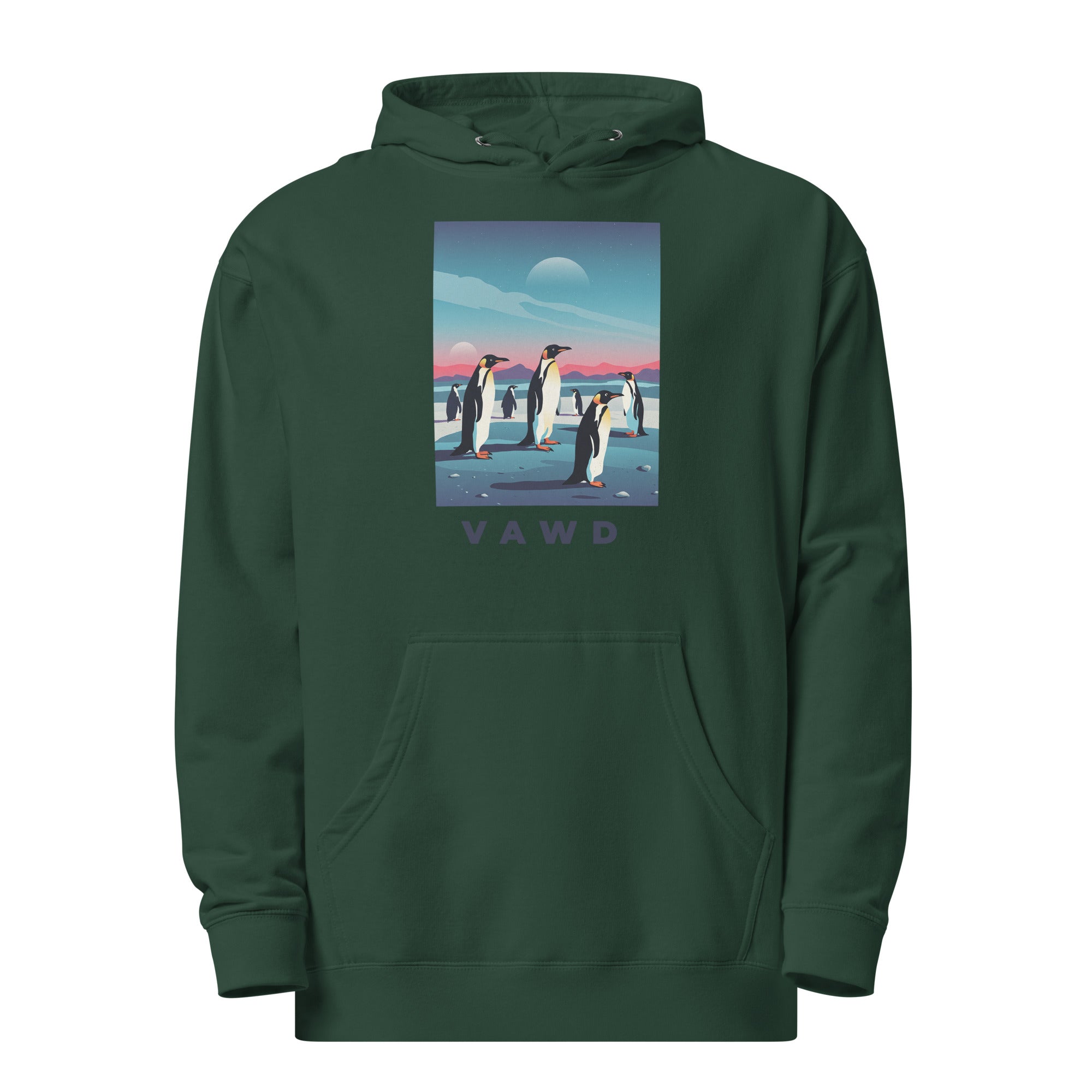 VAWD Penguin Moonrise Graphic Hoodie – Retro Rock Album Art Inspired Hoodie
