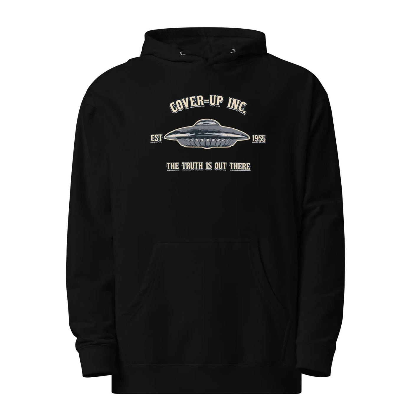 a black hoodie with the words cover up inc on it