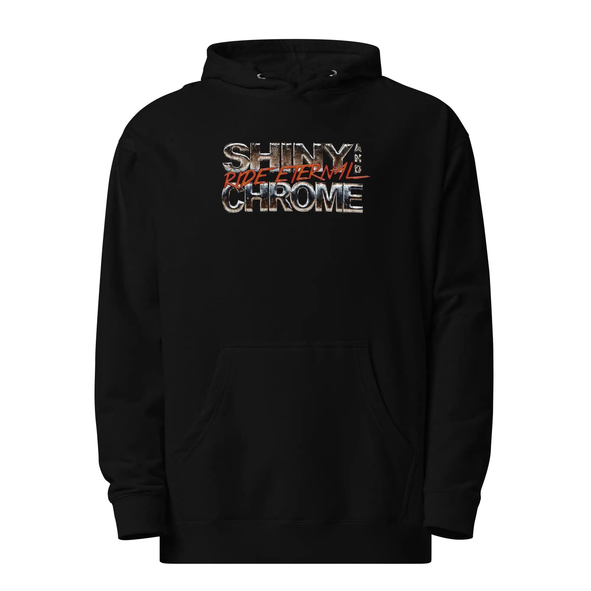 a black hoodie with the words shine and chrome on it