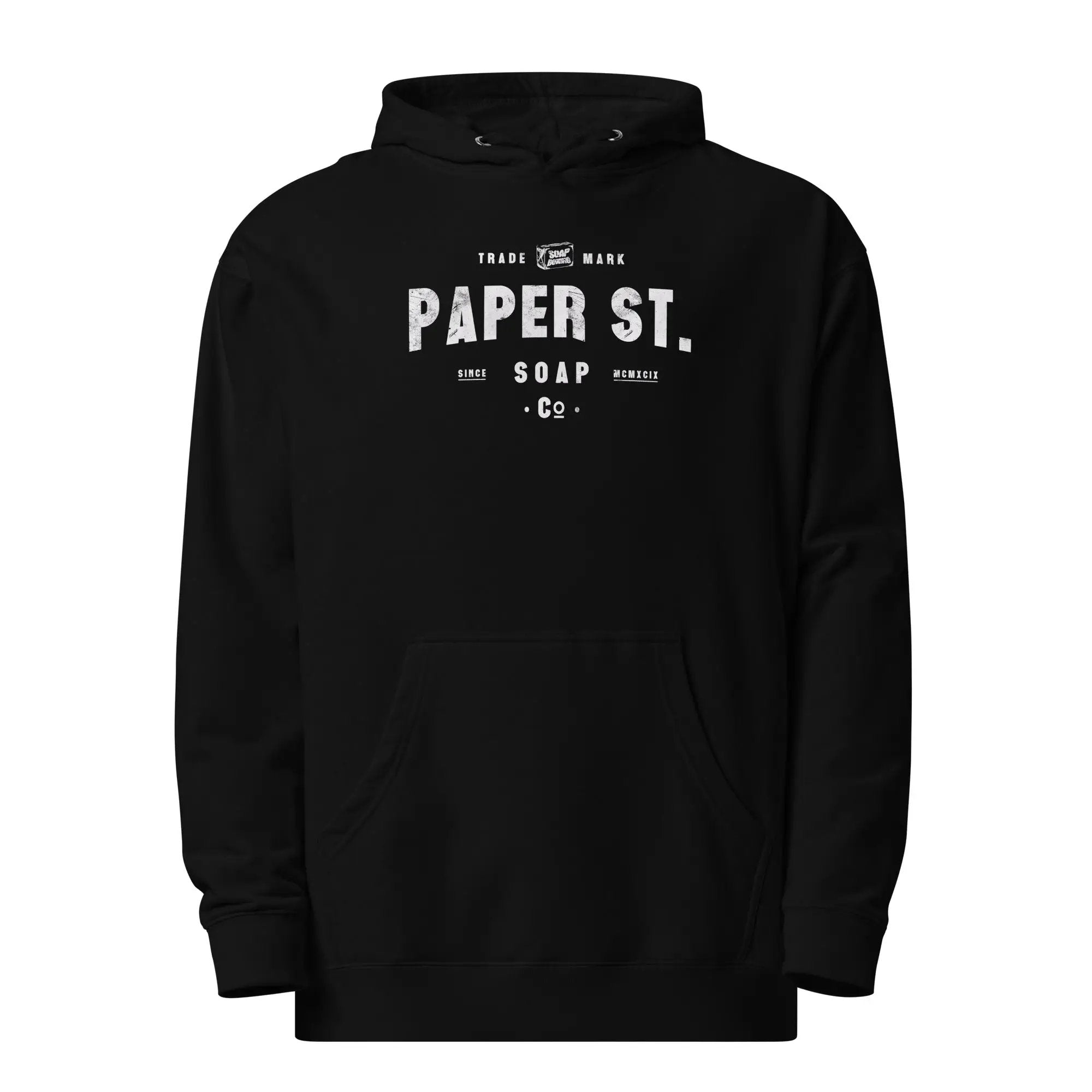 a black hoodie with the words paper st on it