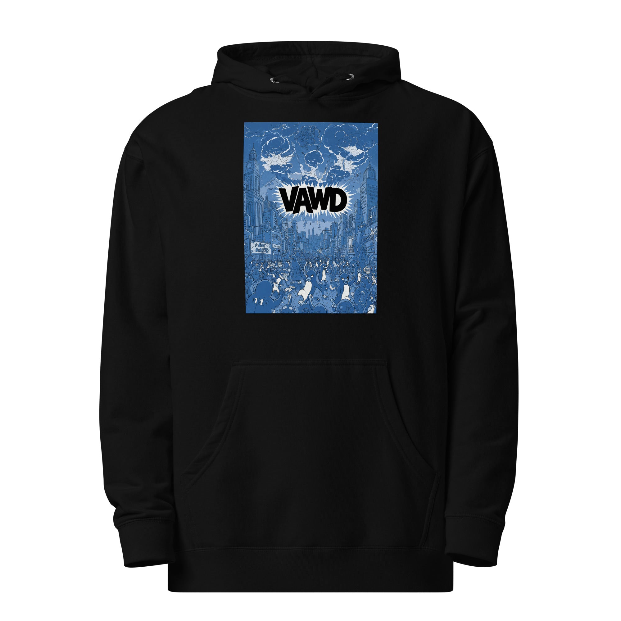 VAWD Penguin Chaos Graphic Hoodie – Retro Punk Album Art Inspired Hoodie