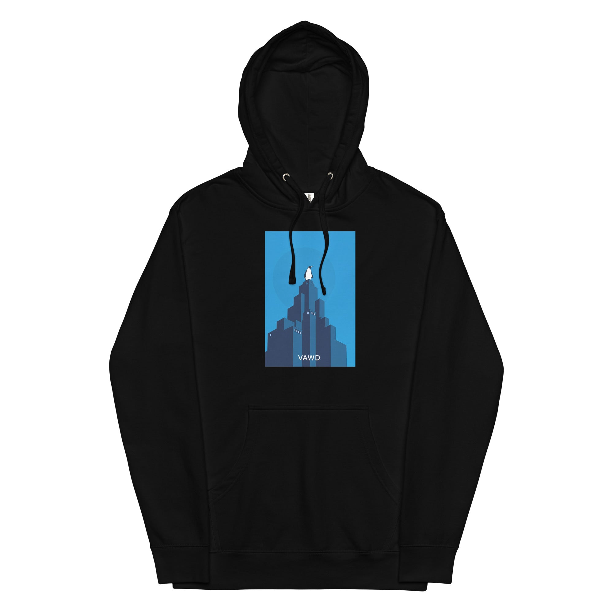 VAWDesigns Penguin City Hoodie – Inspired Album Art Graphic Hoodie for Men & Women, Cool Streetwear Urban Skyline