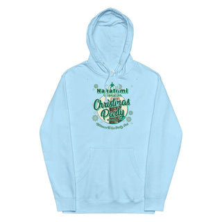 a light blue hoodie with the words christmas party on it