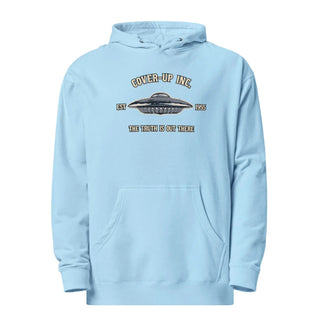 a light blue hoodie with the words, give up me, and an image