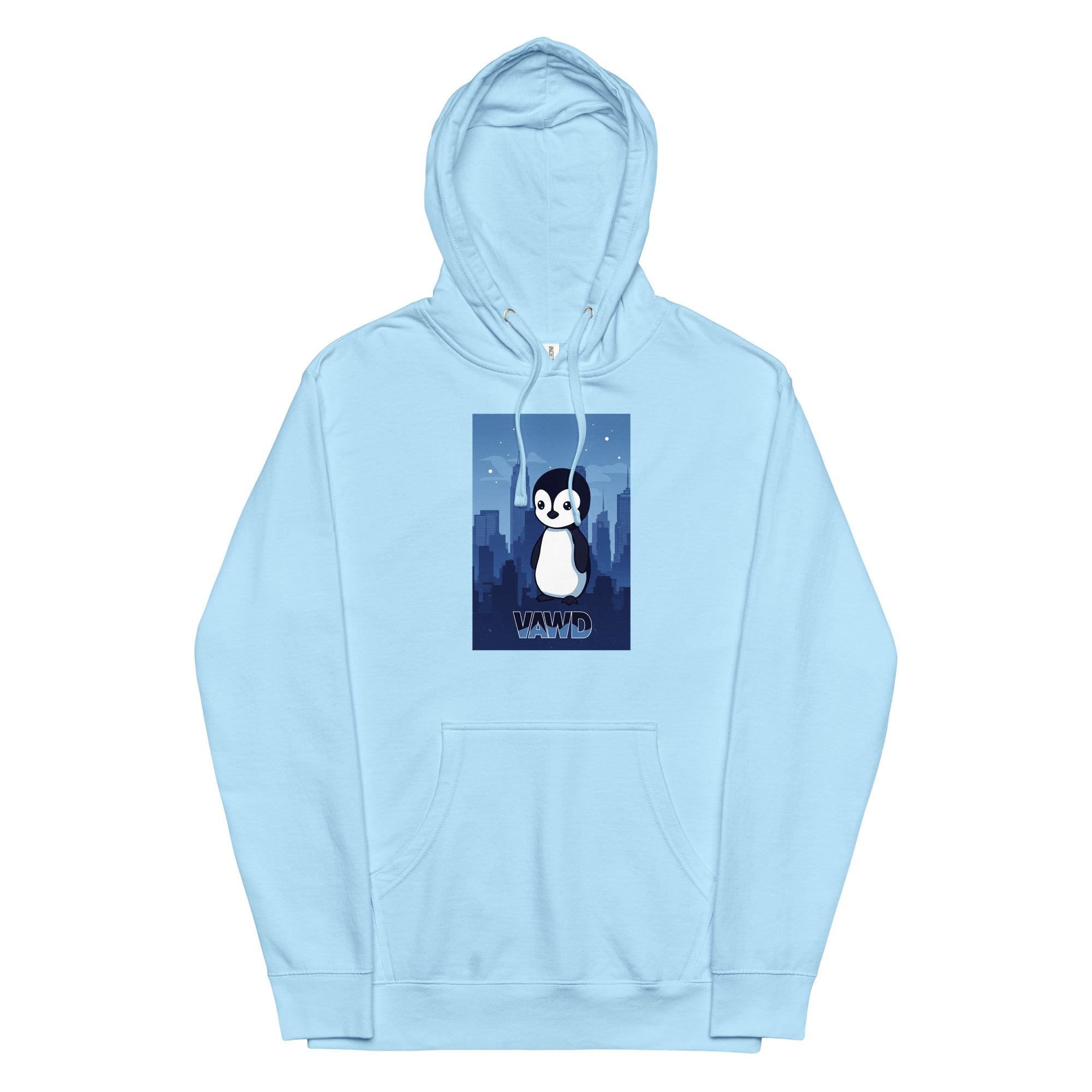 VAWDesigns Cute Penguin Hoodie – Fun Cartoon Animal Graphic Hoodie for Men & Women, City Skyline Art Hoodie, Casual Streetwear