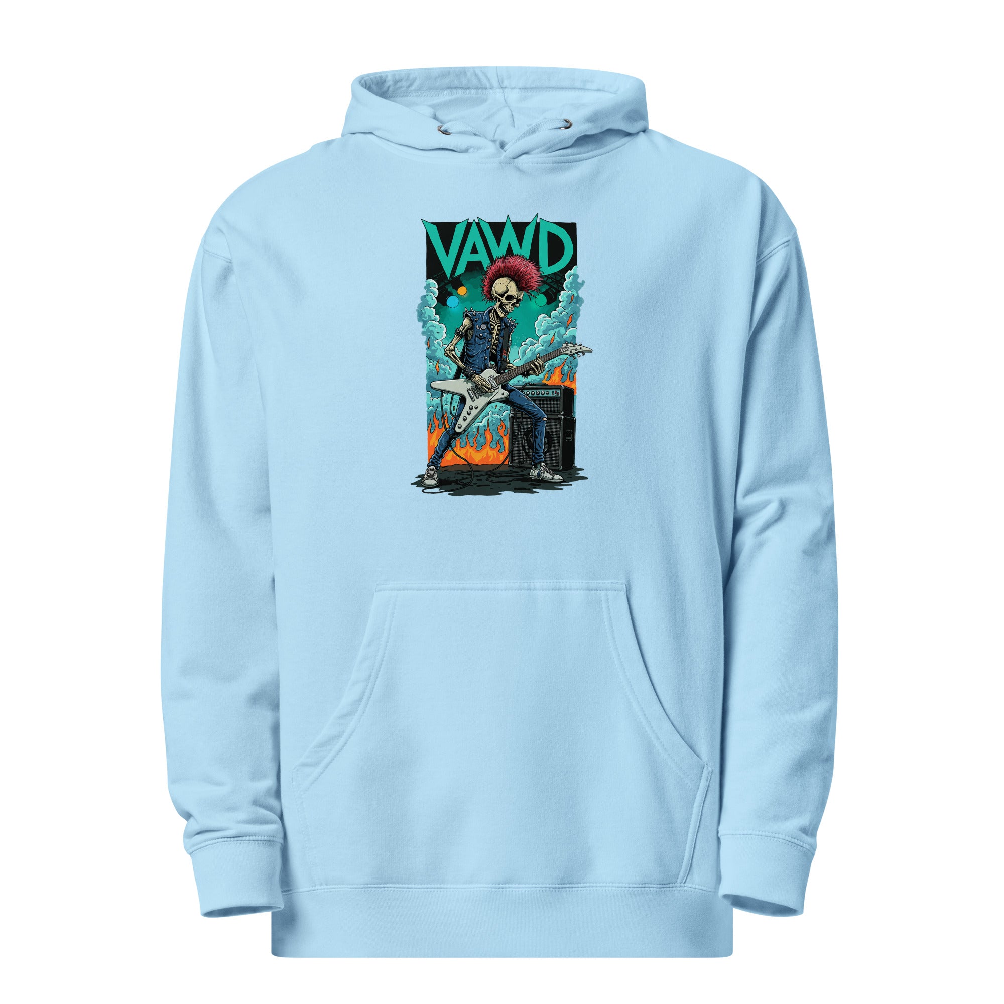 Punk Rock Skeleton Guitarist Graphic Hoodie