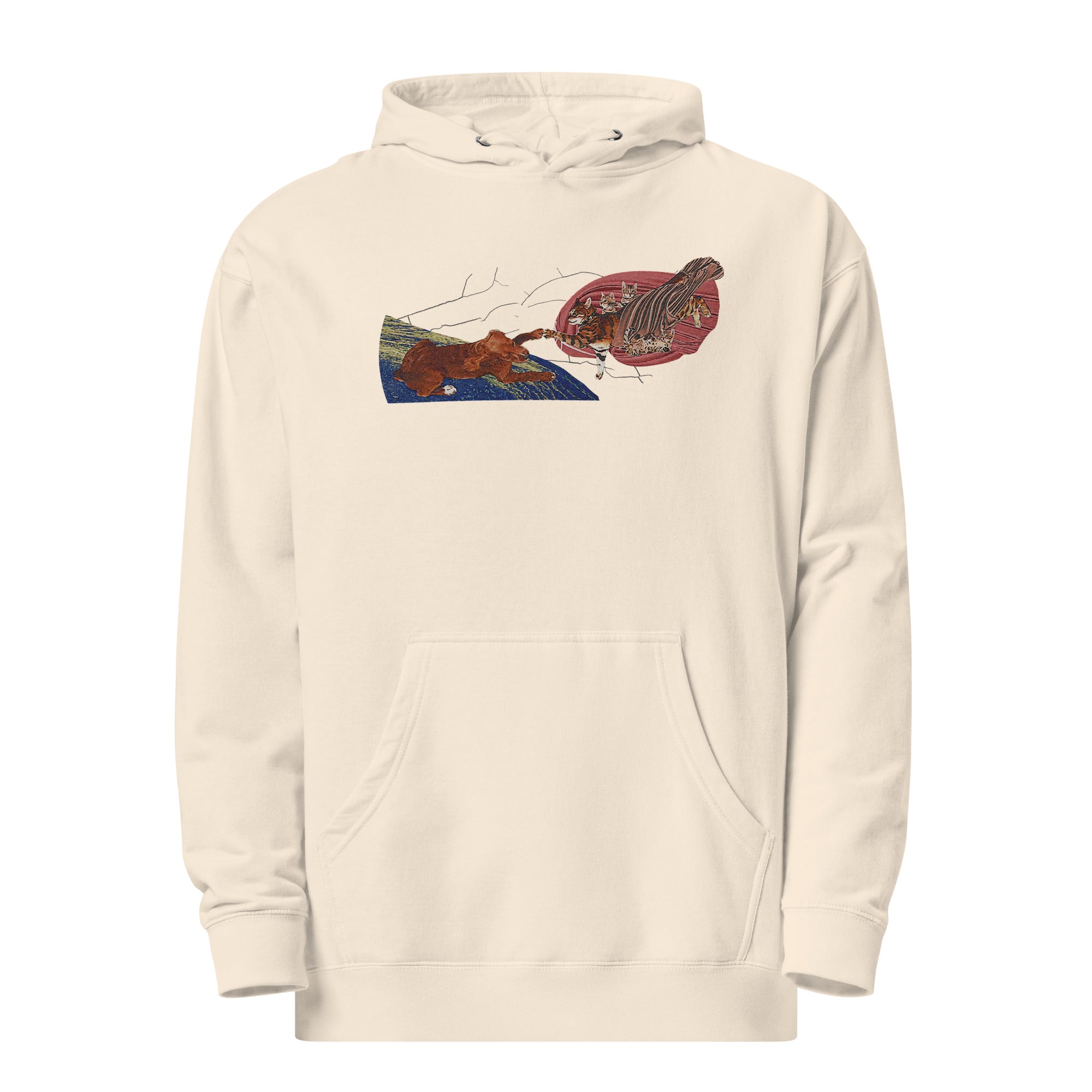 a white hoodie with a picture of a bird on it