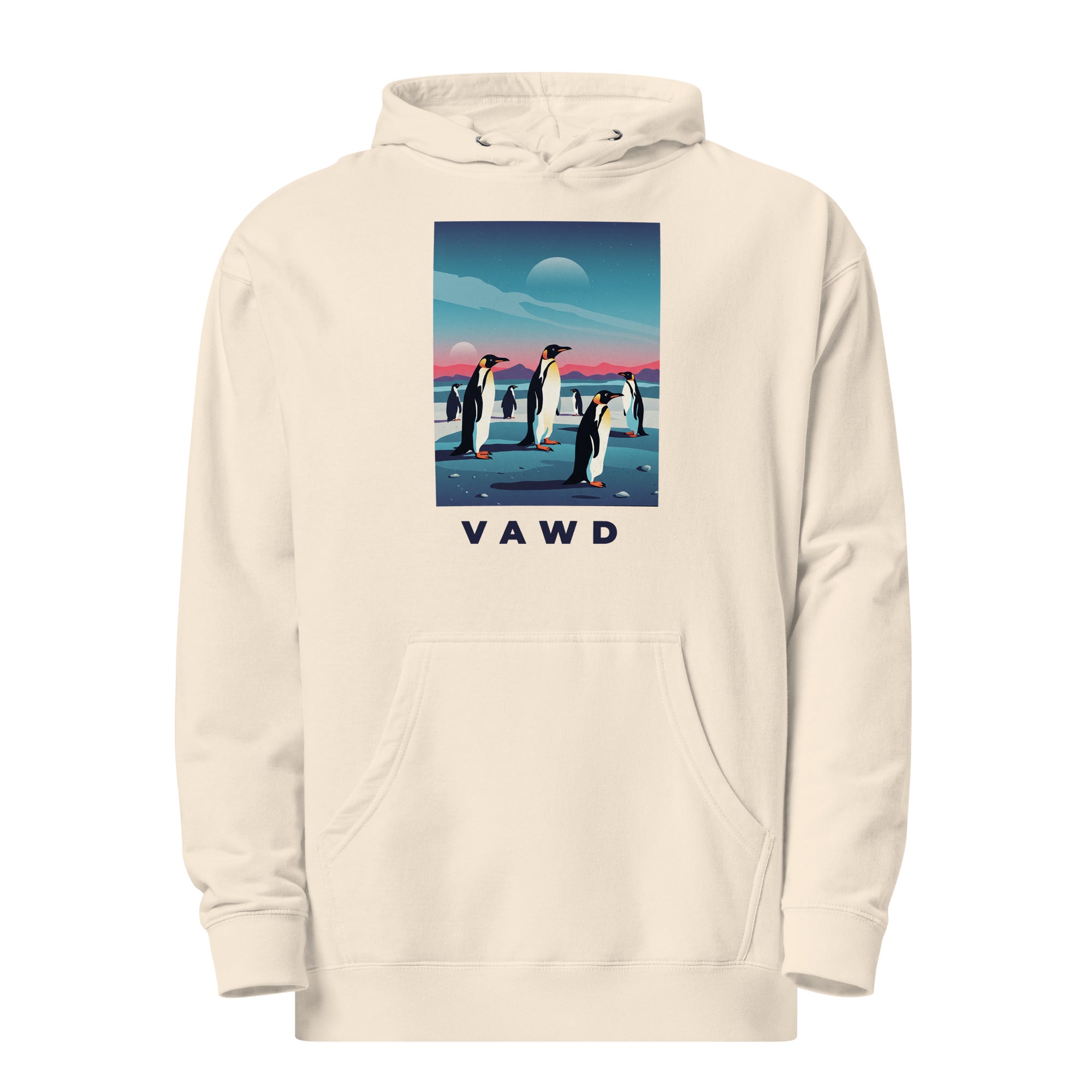 VAWD Penguin Moonrise Graphic Hoodie – Retro Rock Album Art Inspired Hoodie