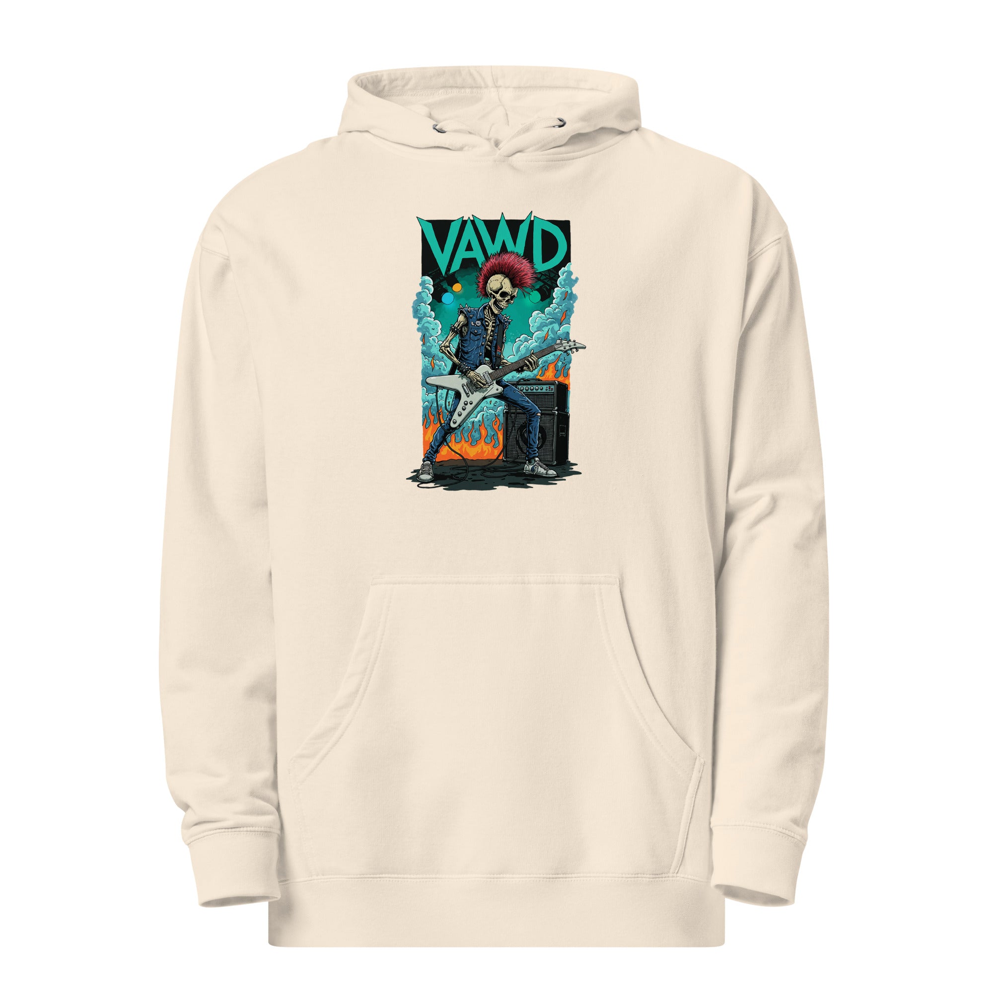 Punk Rock Skeleton Guitarist Graphic Hoodie