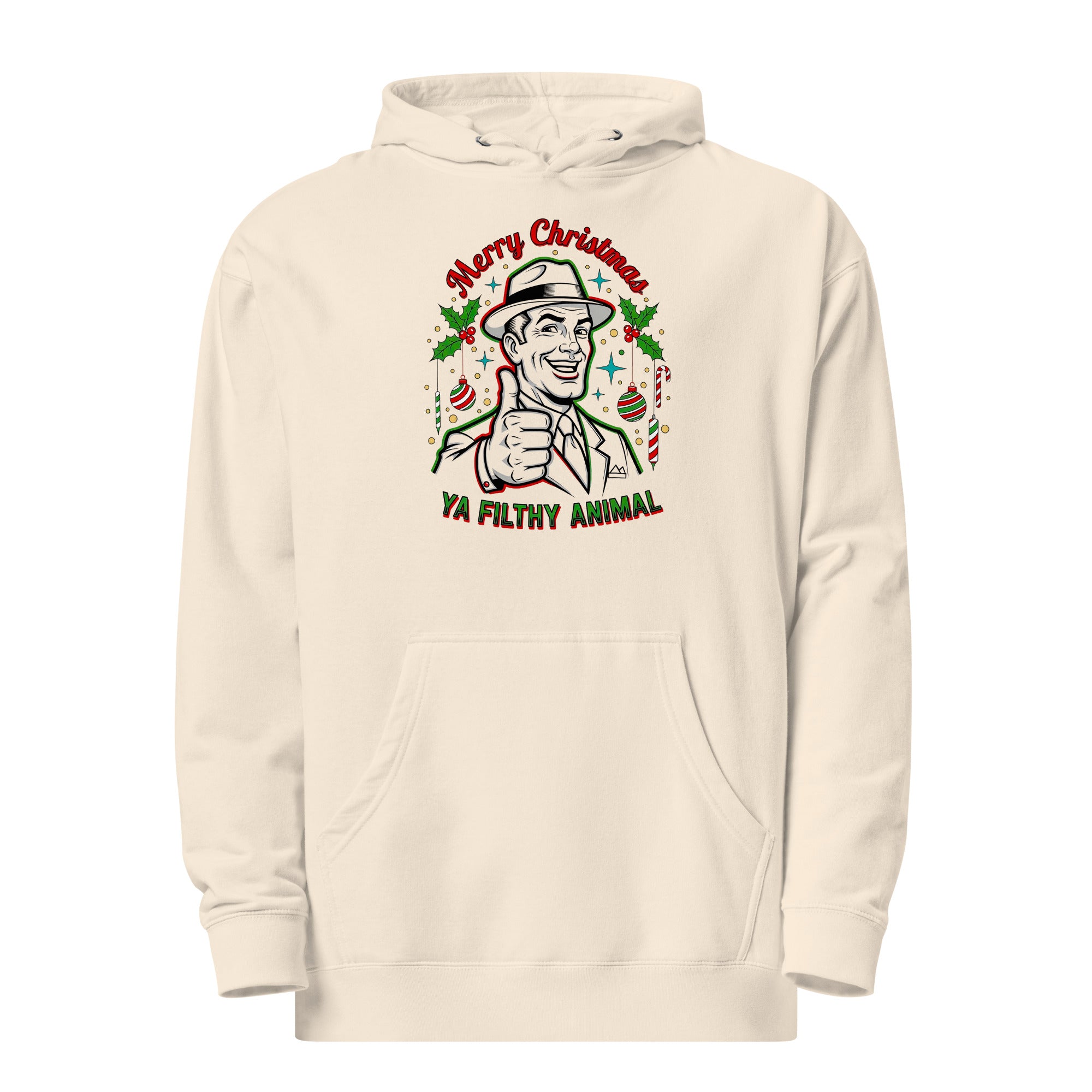 Merry Christmas Ya Filthy Animal – Retro Mobster Christmas Unisex midweight hoodie