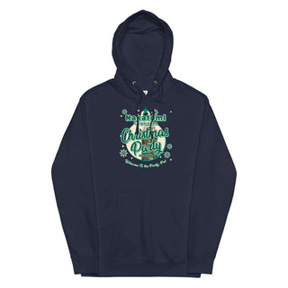 a dark blue hoodie with a green and white design on it