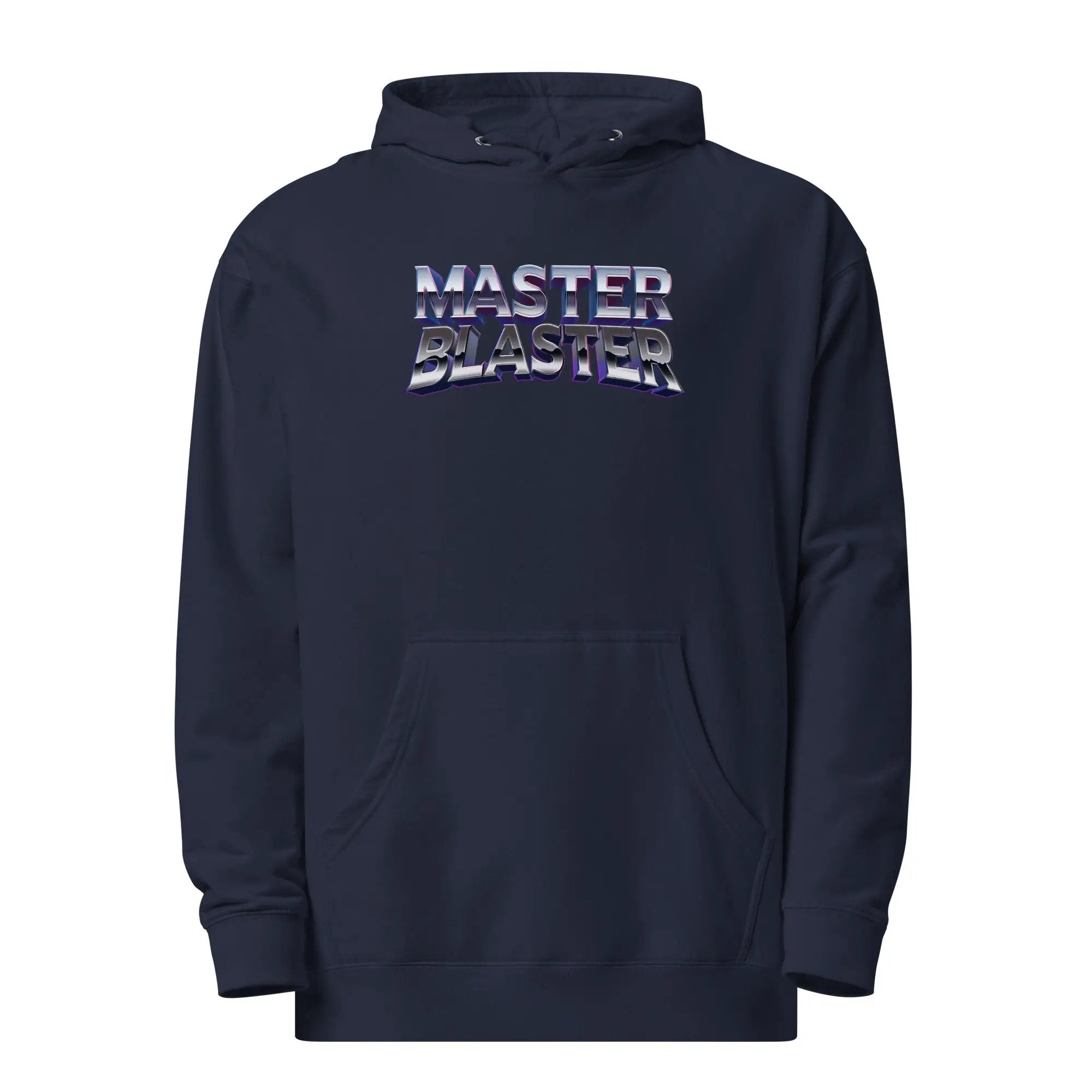 a navy hoodie with the words master blaster printed on it