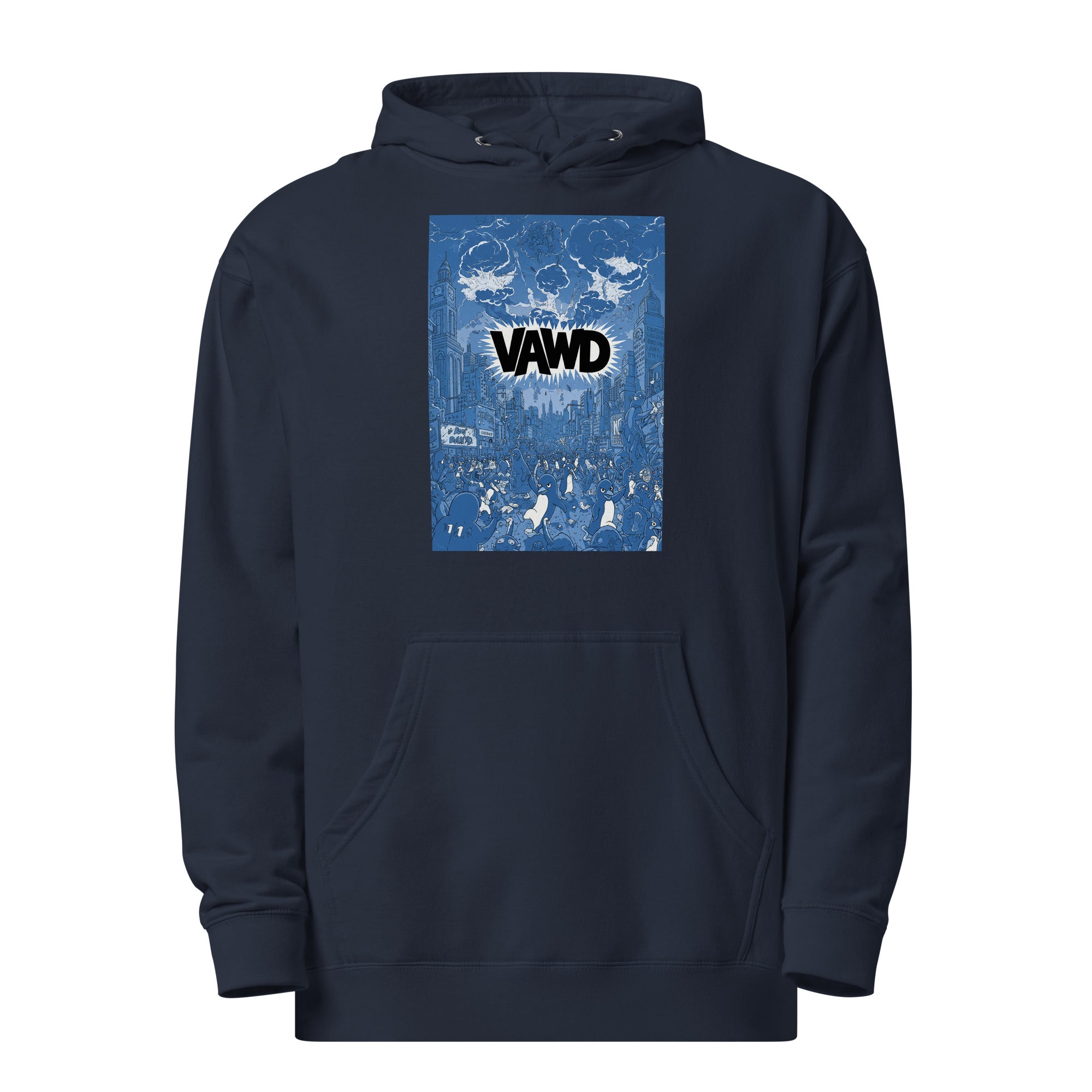 VAWD Penguin Chaos Graphic Hoodie – Retro Punk Album Art Inspired Hoodie